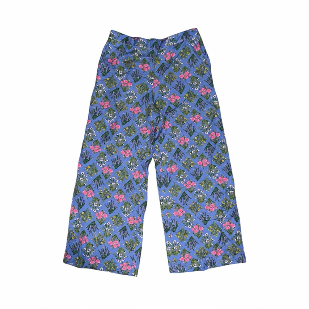 LOFT Wide Leg Floral Pants in Periwinkle Blue with Pink & Green Print